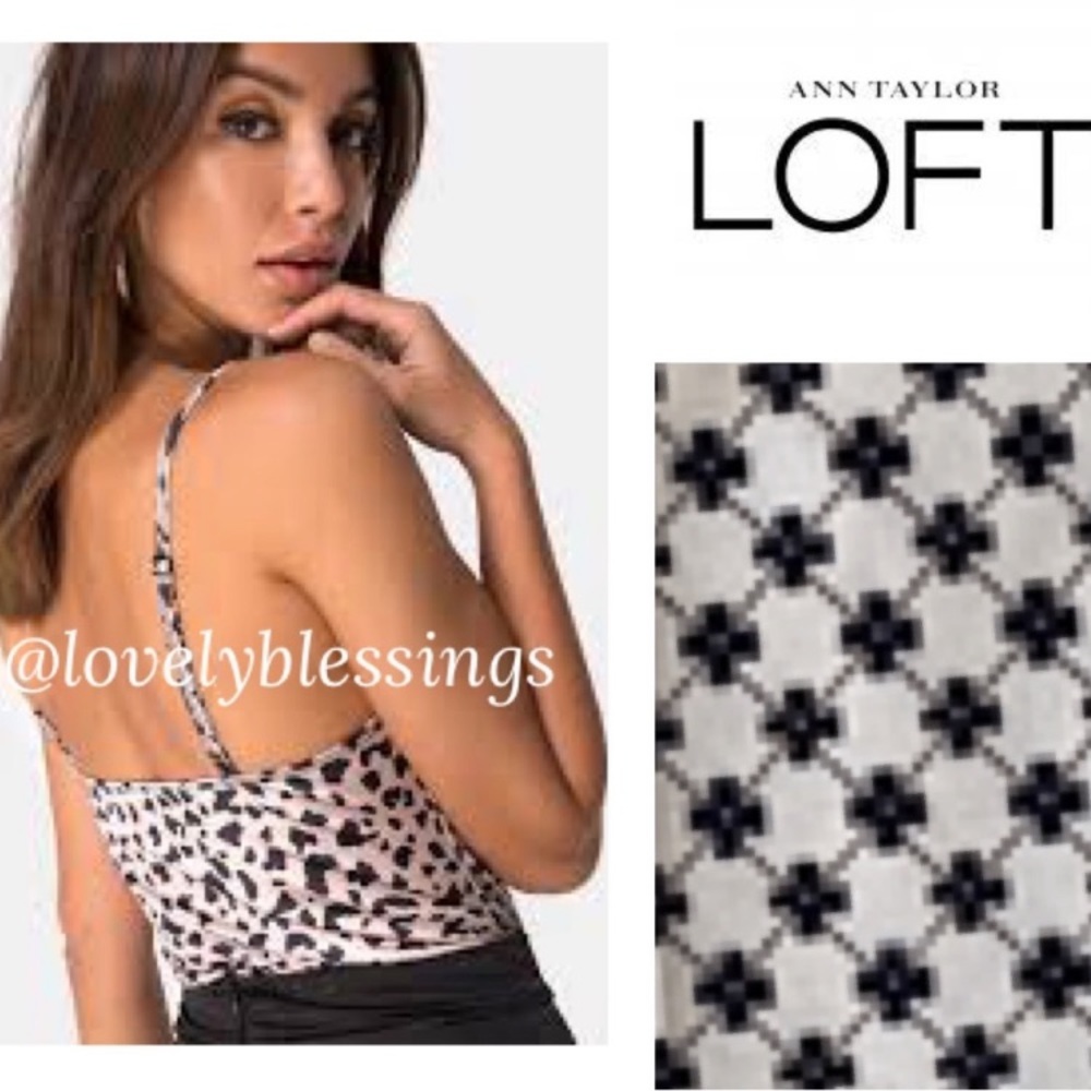 Ditsy Floral Print Cami Tank Top Camisole Loft Size Medium Black White